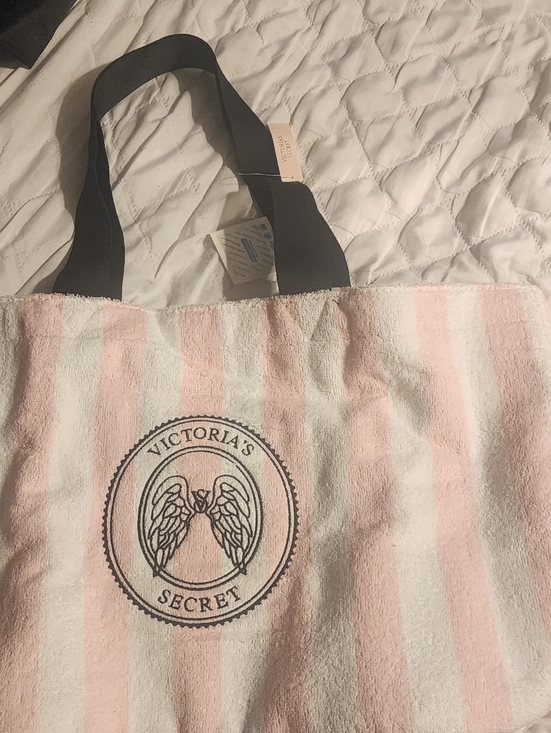 Victoria's Secret Handbags - Victoria's Secret Pink & White Striped Towel with Winged Logo